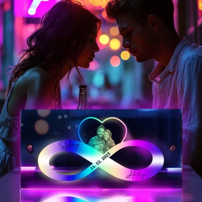 Personalized Infinity Heart Photo And Date Name Mirror Light