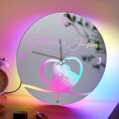 Custom Photo Clock Personalized Name Mirror Light Wall Decor