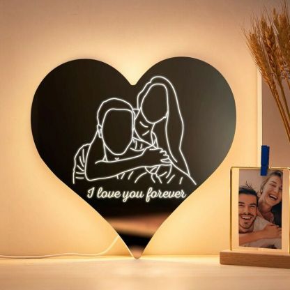 Personalized Heart Shape Led Mirror Light Custom Photo For Valentine's Day