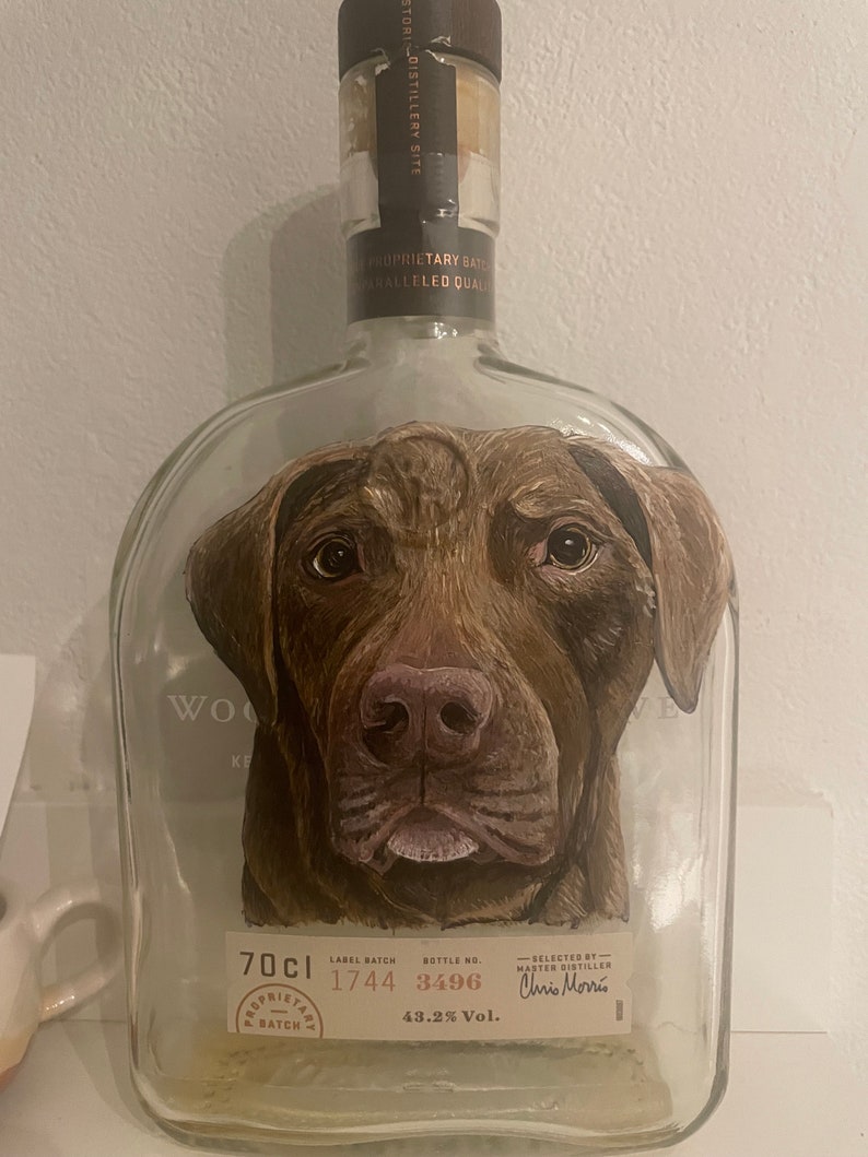 Custom Pet Portrait Painted Whiskey Bottle