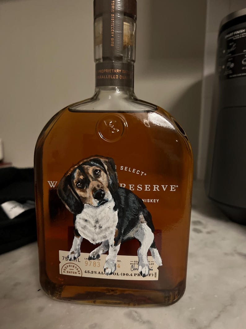 Custom Pet Portrait Painted Whiskey Bottle
