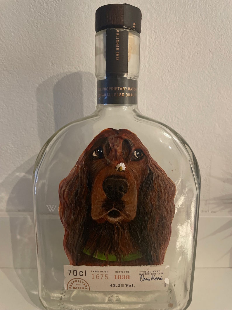 Custom Pet Portrait Painted Whiskey Bottle