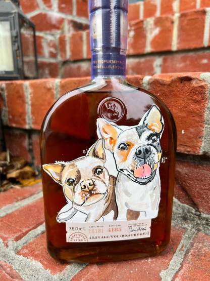 Personalized Pet Portrait Hand Painted Whiskey Bottle
