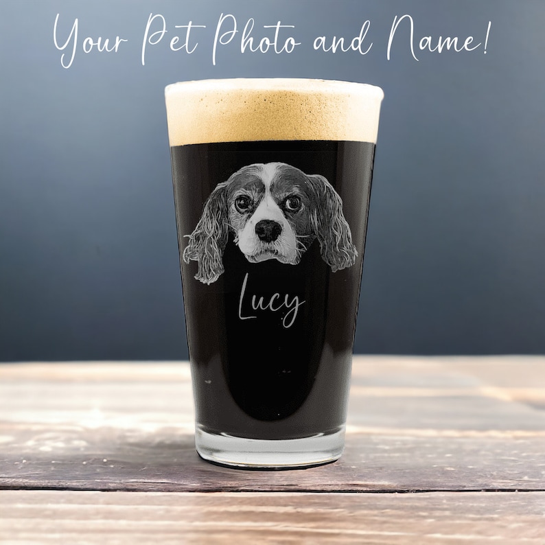 Custom Engraved Pint Glass Pet's Photo