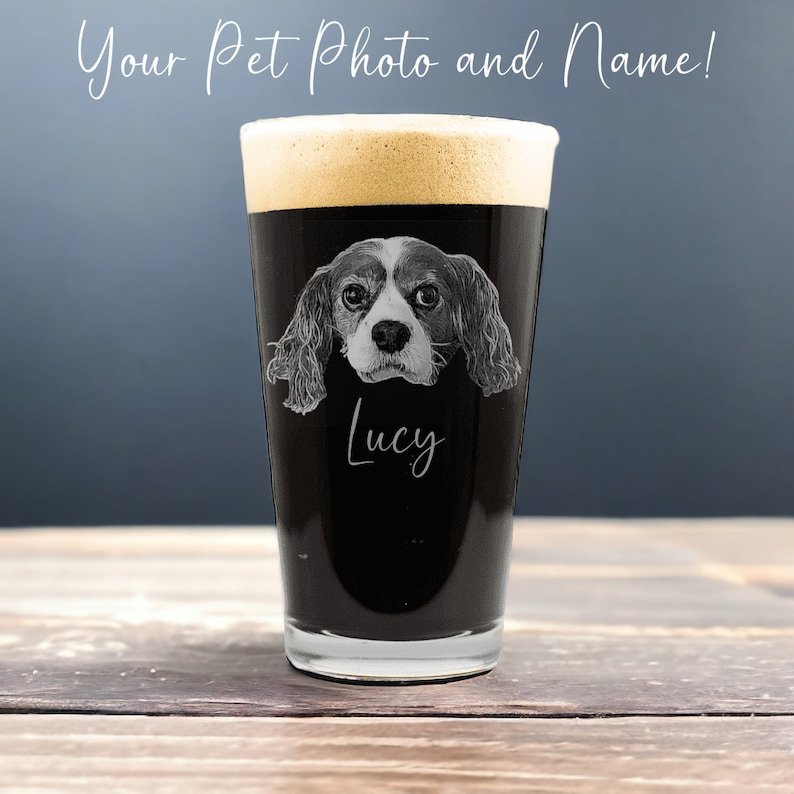 Custom Engraved Pint Glass Pet's Photo