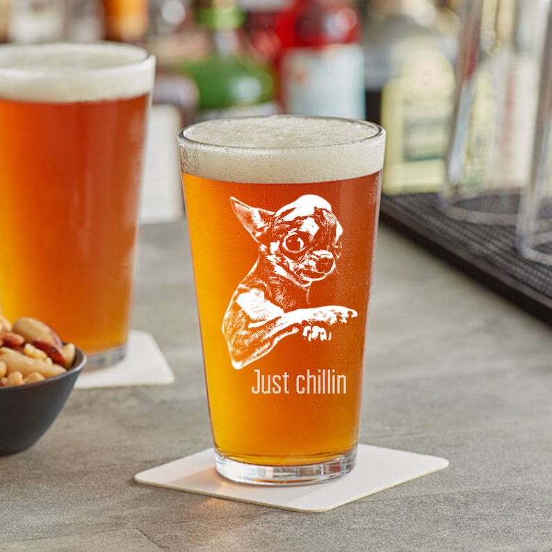 Custom Engraved Pint Glass Pet's Photo