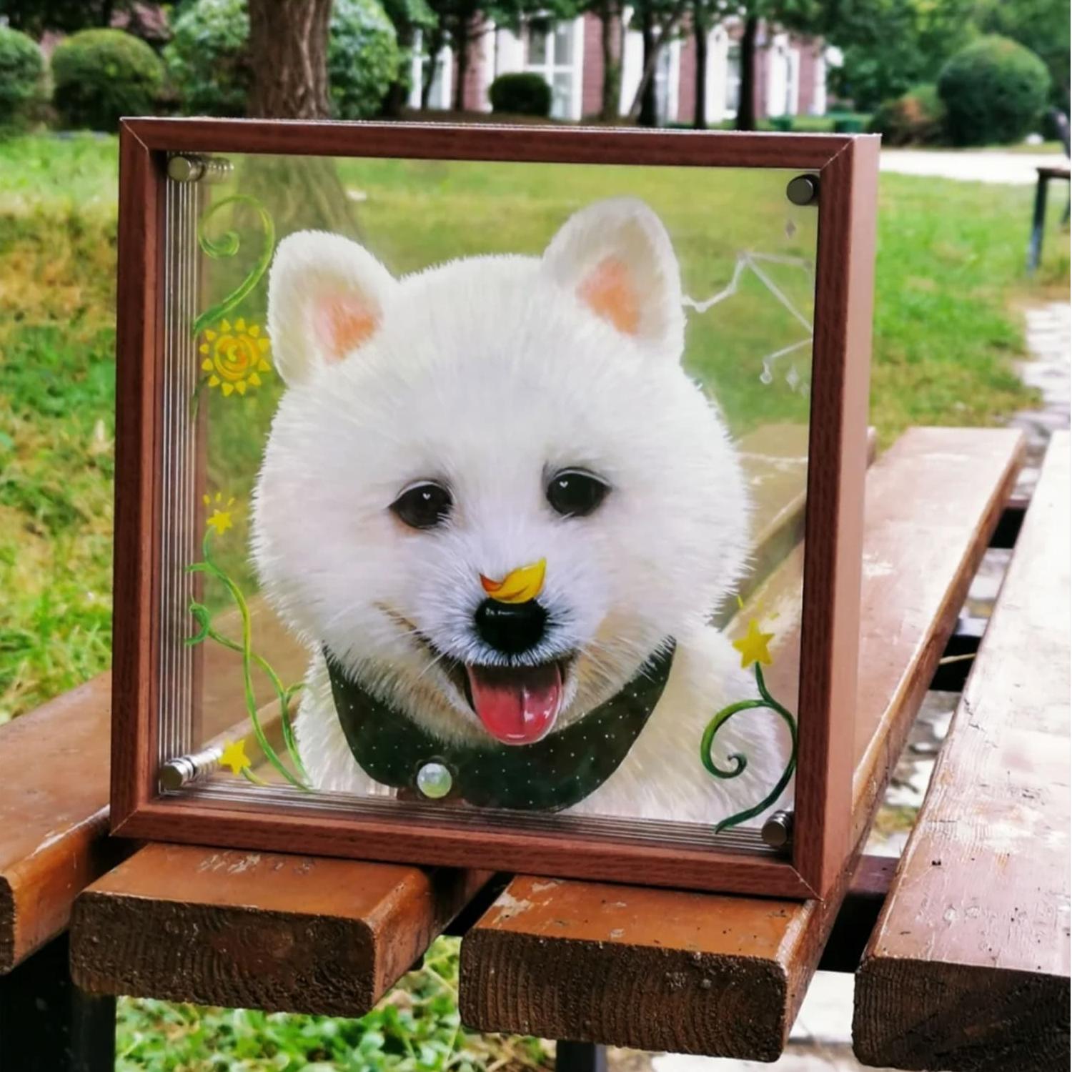 Custom Exquisite Hand-Painted Glass 3D Pet Portraits