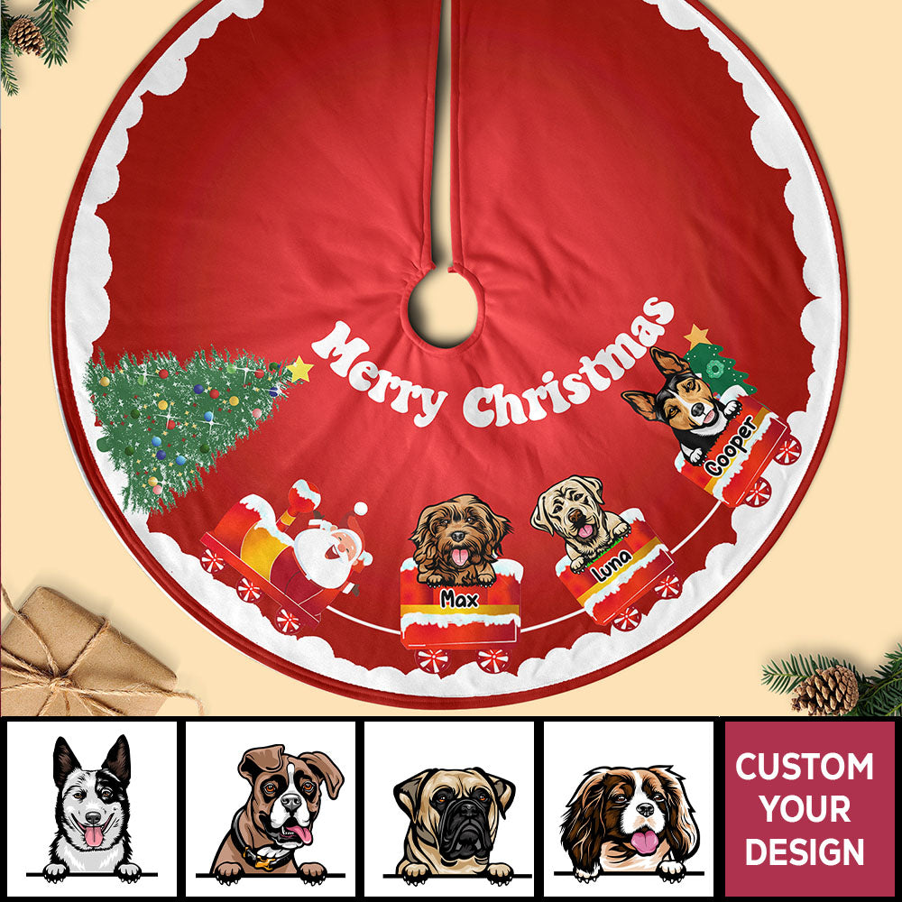 Dog-On-The-Christmas Train With Santa Personalized Christmas Tree Skirt