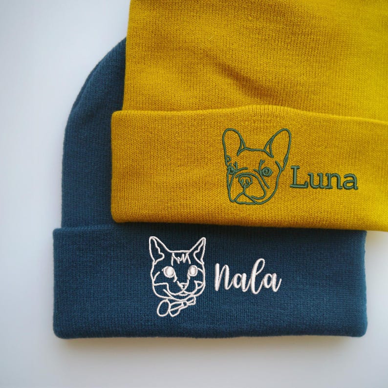 Custom Pet Portrait Full/Outline Embroidery Beanie