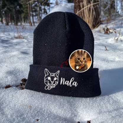 Custom Pet Portrait Full/Outline Embroidery Beanie