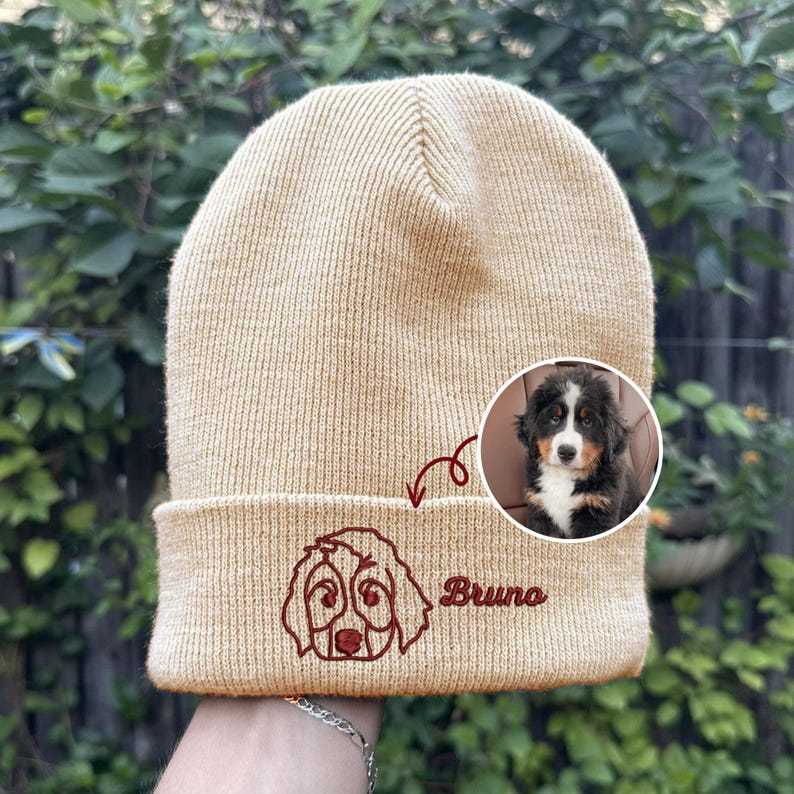 Custom Pet Portrait Full/Outline Embroidery Beanie