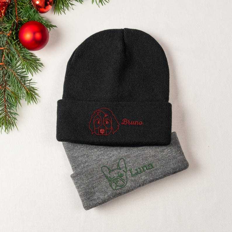 Custom Pet Portrait Full/Outline Embroidery Beanie
