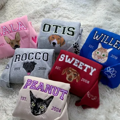 Custom Full Color Embroidered Sweatshirt With Pet Portrait