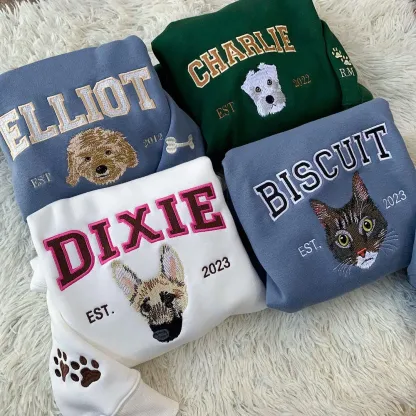 Custom Full Color Embroidered Sweatshirt With Pet Portrait