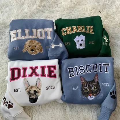 Custom Full Color Embroidered Sweatshirt With Pet Portrait