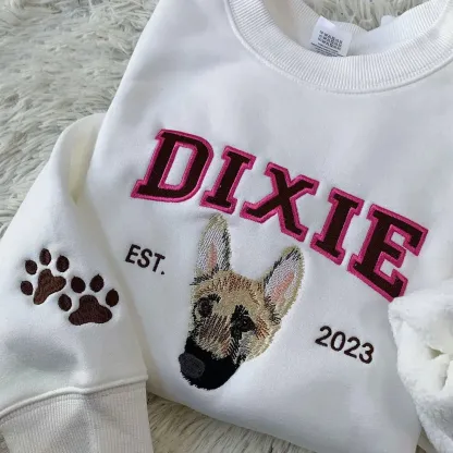 Custom Full Color Embroidered Sweatshirt With Pet Portrait
