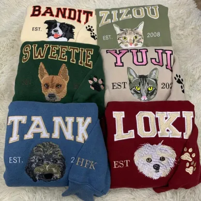 Custom Full Color Embroidered Sweatshirt With Pet Portrait