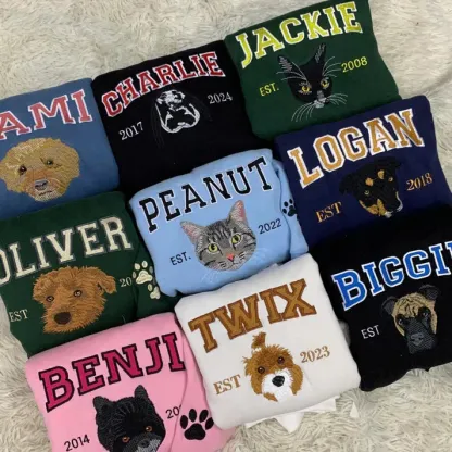 Custom Full Color Embroidered Sweatshirt With Pet Portrait