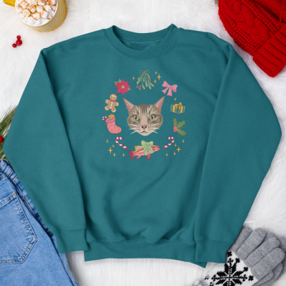 Custom Pet Portrait Printed Christmas Sweatshirt