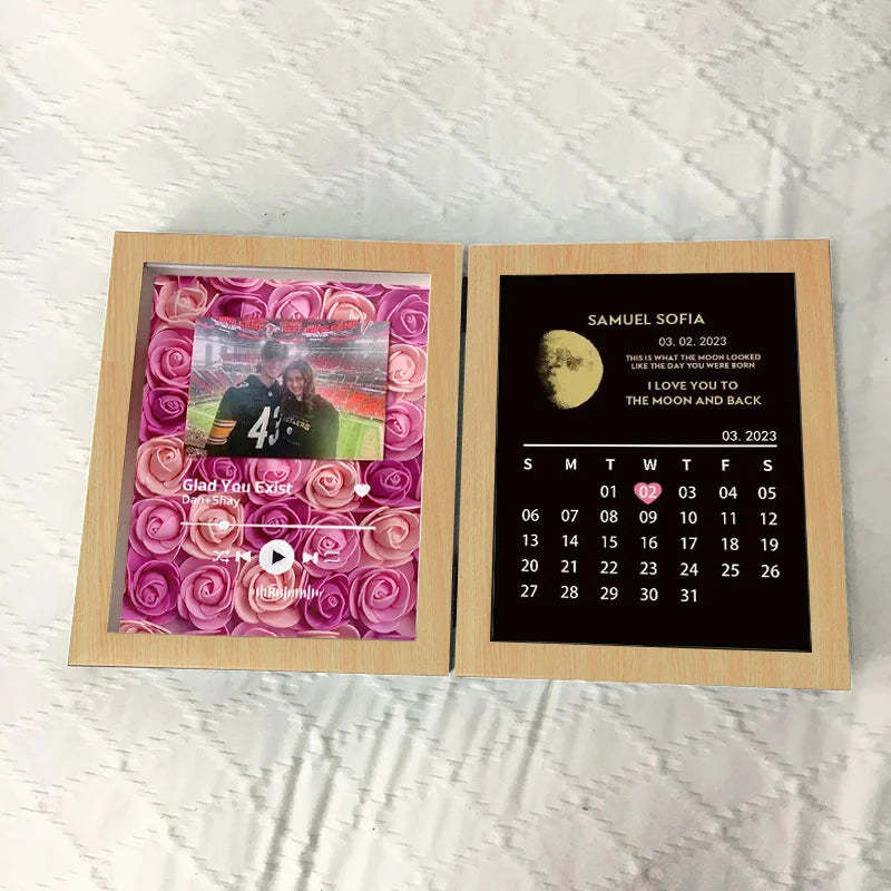 Custom Flowers Frame with REAL MOON PHASE Anniversary Calendar