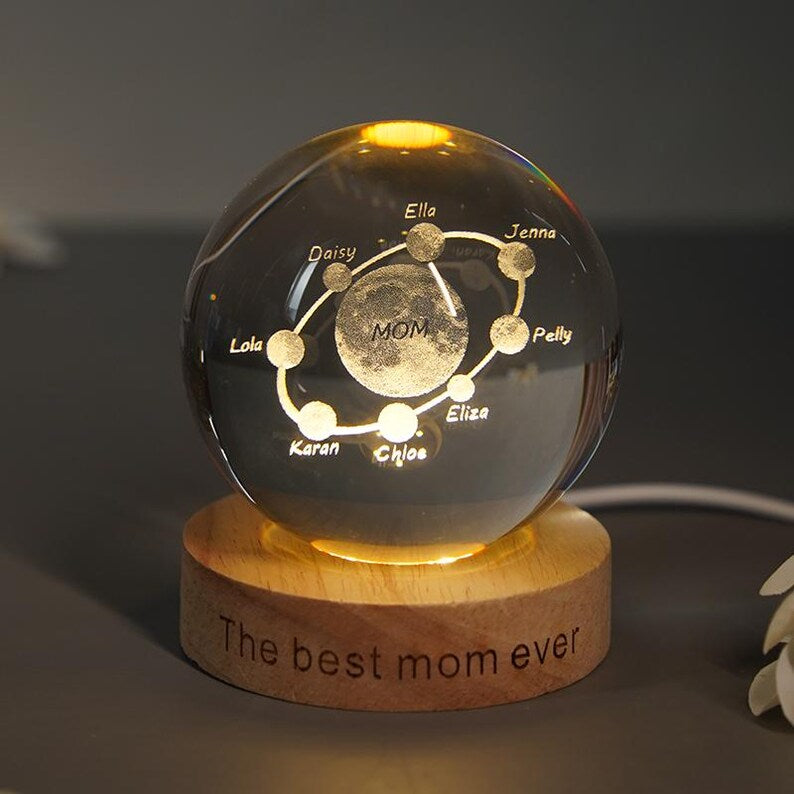 Custom Moon Phase Crystal Ball Lamp With Name Engraved, Mother's Day Night Lamp