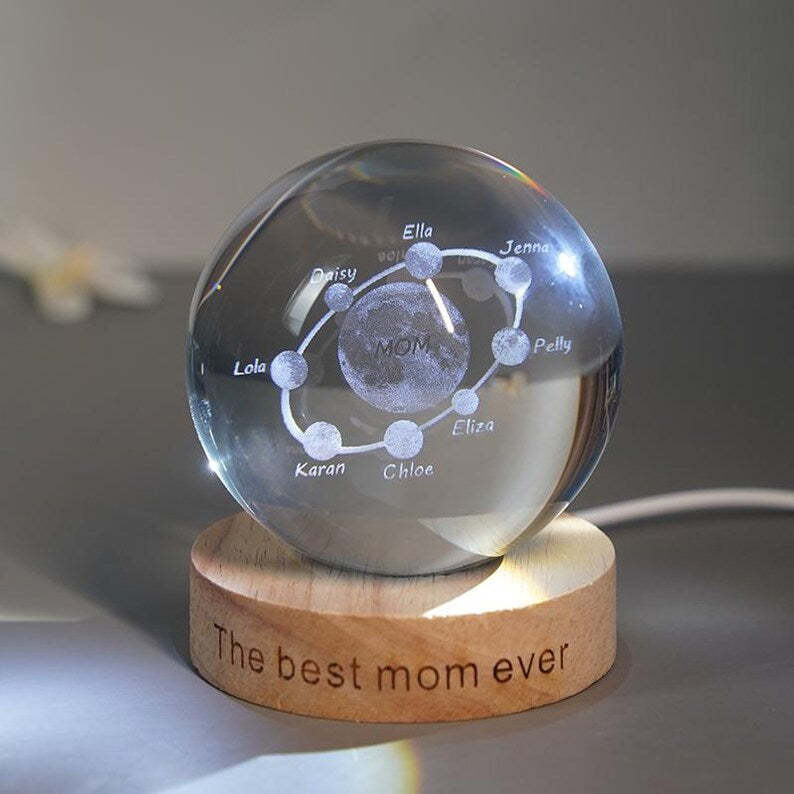 Custom Moon Phase Crystal Ball Lamp With Name Engraved, Mother's Day Night Lamp