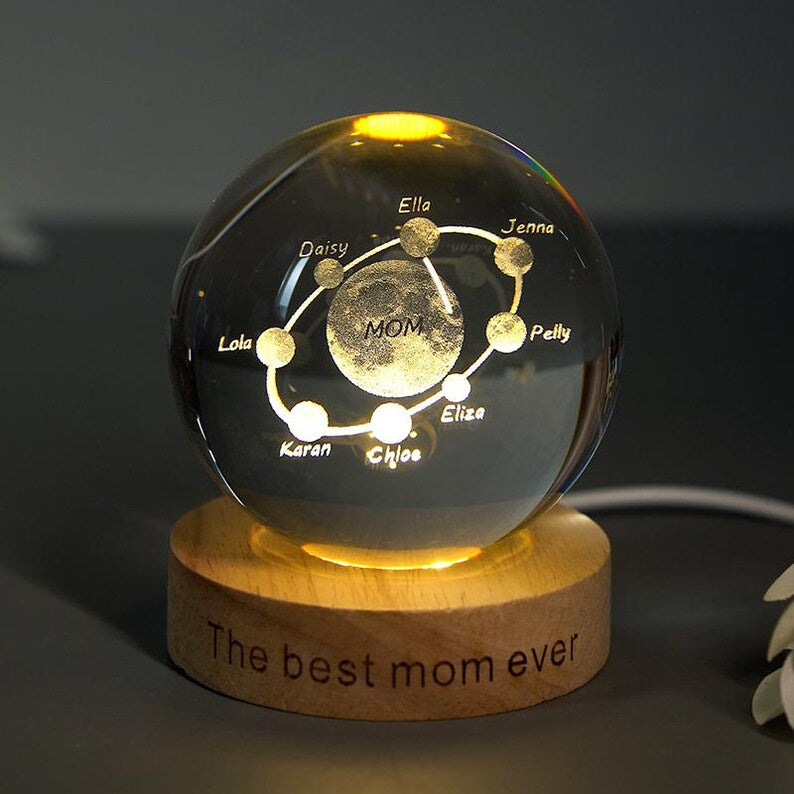 Custom Moon Phase Crystal Ball Lamp With Name Engraved, Mother's Day Night Lamp