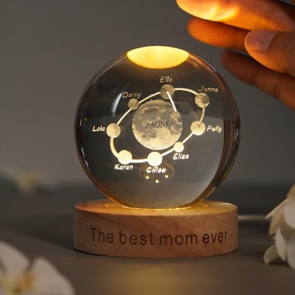 Custom Moon Phase Crystal Ball Lamp With Name Engraved, Mother's Day Night Lamp