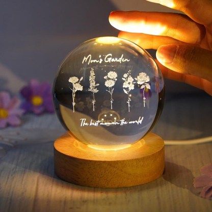 Mom's Garden Flower With Kids Names Crystal Ball Lamp,3d Glass Ball Night Light