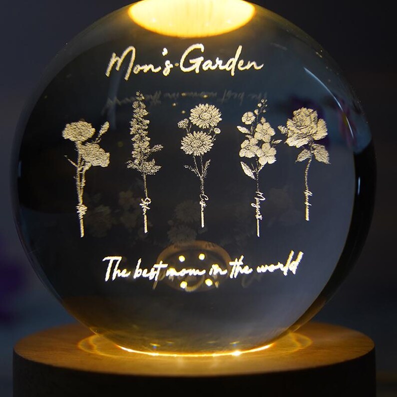 Mom's Garden Flower With Kids Names Crystal Ball Lamp,3d Glass Ball Night Light