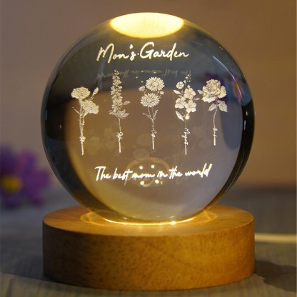 Mom's Garden Flower With Kids Names Crystal Ball Lamp,3d Glass Ball Night Light