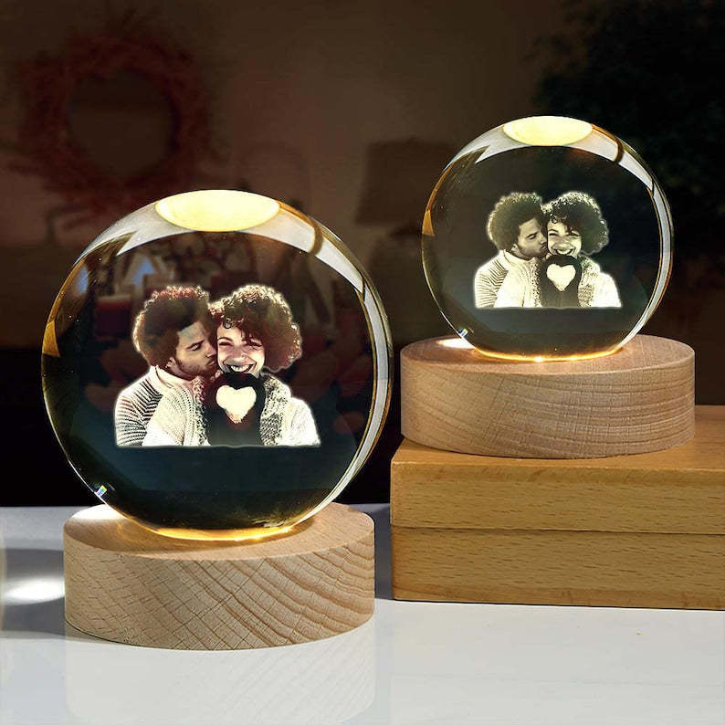 Custom 2D Photo Crystal Ball Night Light Lamp Anniversary Gift