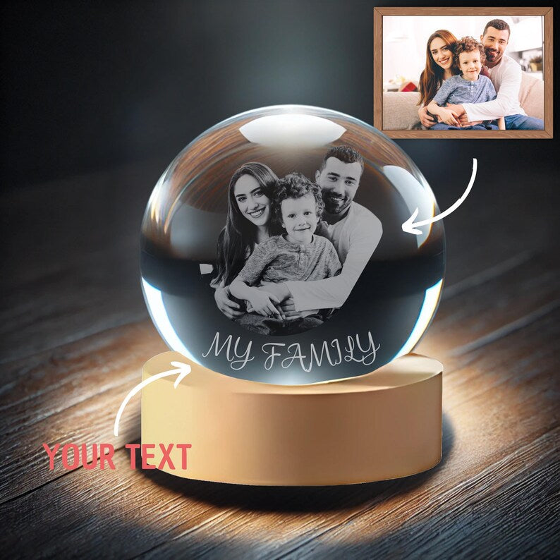 Personalized Crystal Ball With Photo – Engraved Laser Memory Gift Custom Anniversary Gift For Couples