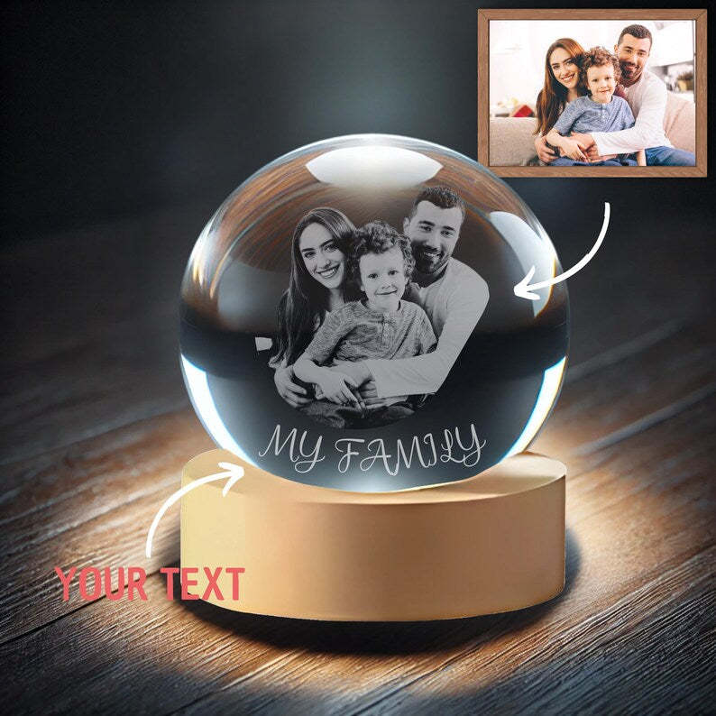 Personalized Crystal Ball With Photo – Engraved Laser Memory Gift Custom Anniversary Gift For Couples