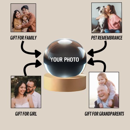 Personalized Crystal Ball With Photo – Engraved Laser Memory Gift Custom Anniversary Gift For Couples