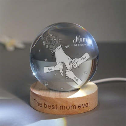 We Love You Mom Holding Hands Crystal Ball Night Light Mother's Day Decoration Gift