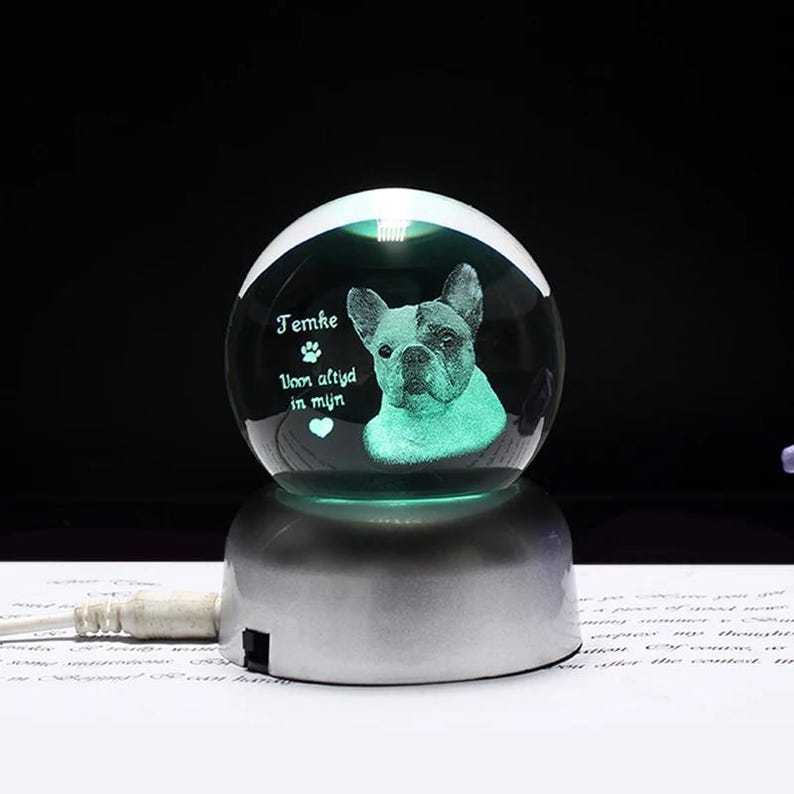 Personalized 2d Photo Engraved Crystal Ball - Custom Pet, Baby, Family Picture Glass Sphere
