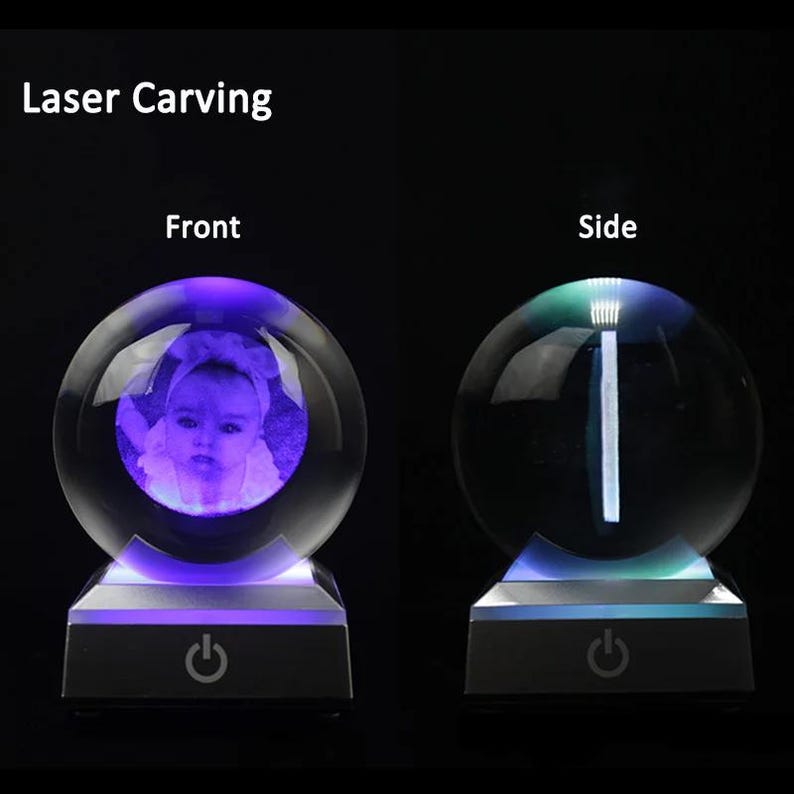 Personalized 2d Photo Engraved Crystal Ball - Custom Pet, Baby, Family Picture Glass Sphere
