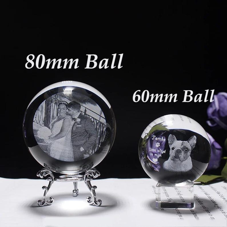 Personalized 2d Photo Engraved Crystal Ball - Custom Pet, Baby, Family Picture Glass Sphere