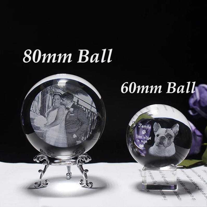 Personalized 2d Photo Engraved Crystal Ball - Custom Pet, Baby, Family Picture Glass Sphere