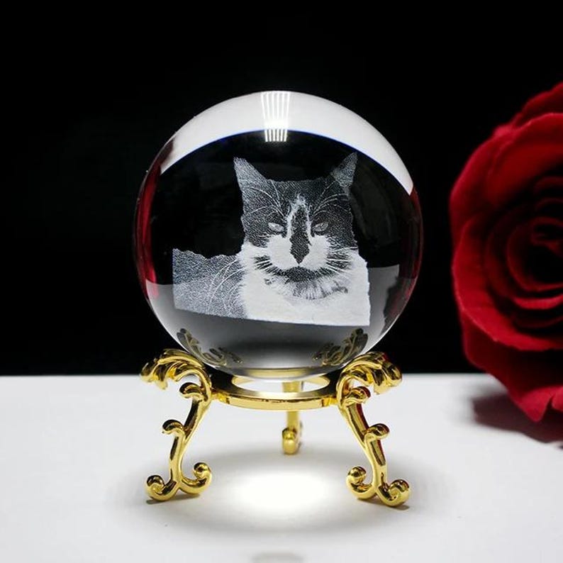 Personalized 2d Photo Engraved Crystal Ball - Custom Pet, Baby, Family Picture Glass Sphere