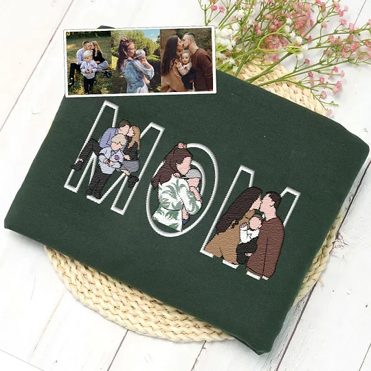 Custom Photo Portrait Embroidery Sweatshirt/Hoodie, Gift For Dad/Mom/Family