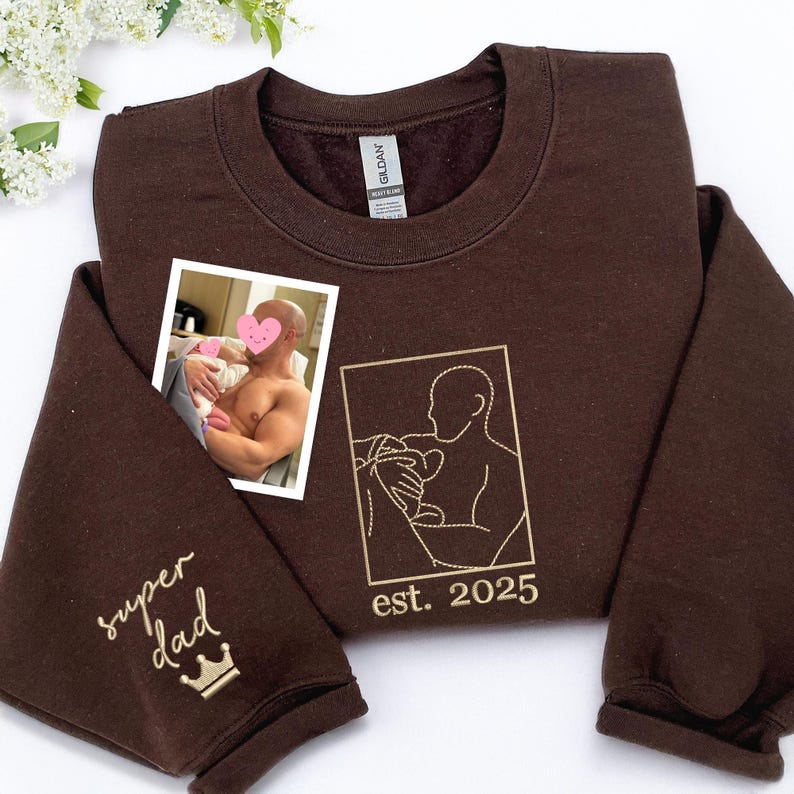 Custom Embroidered Portrait Photo Sweatshirt, Unique Gifts for Dad