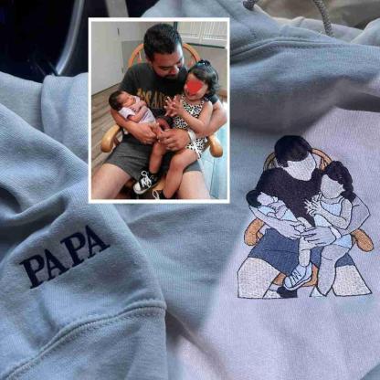 Personalized Embroidered Portrait With Photo Hoodie For Dad