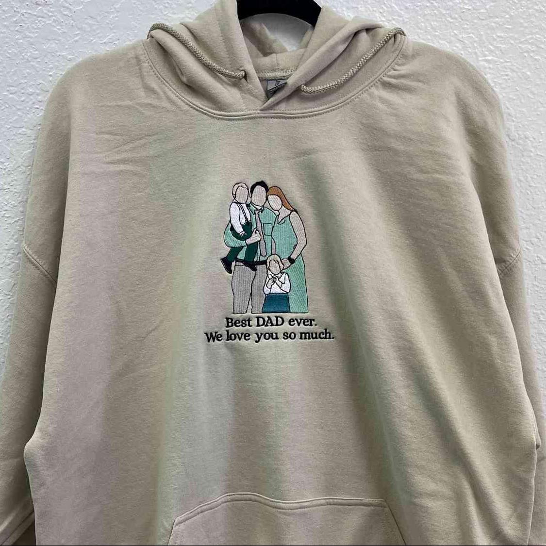 Personalized Embroidered Portrait With Photo Hoodie For Dad