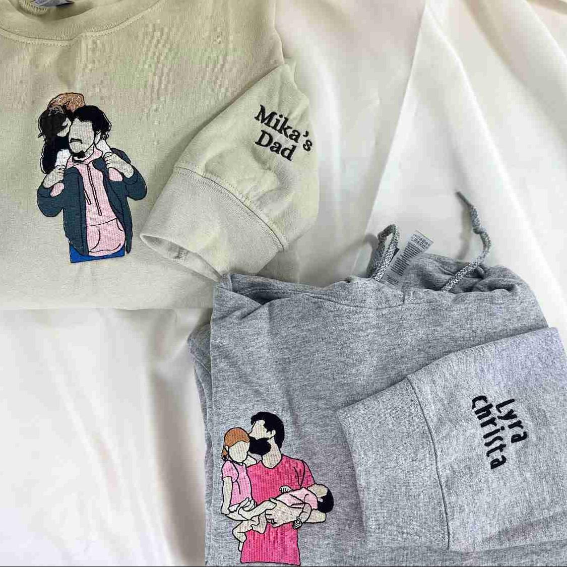 Personalized Embroidered Portrait With Photo Hoodie For Dad