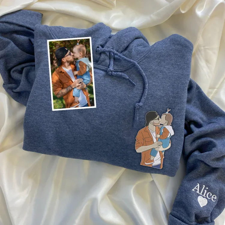 Custom Embroidered Photo Portrait Sweatshirt For Papà,Papá,Pai
