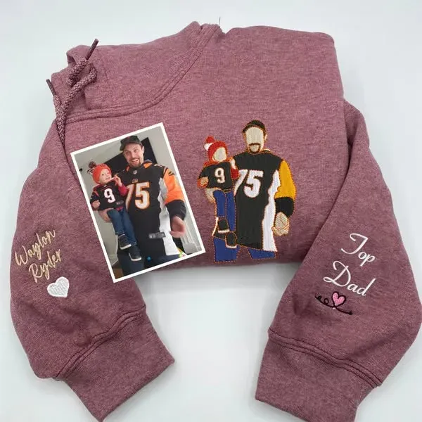 Custom Embroidered Photo Portrait Sweatshirt For Papà,Papá,Pai