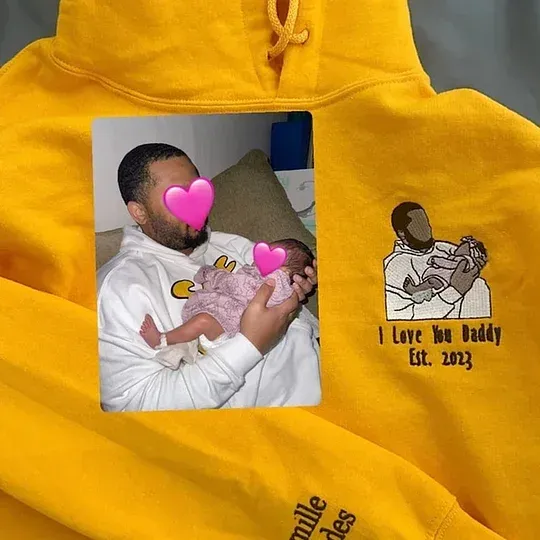 Custom Embroidered Photo Portrait Sweatshirt For Papà,Papá,Pai