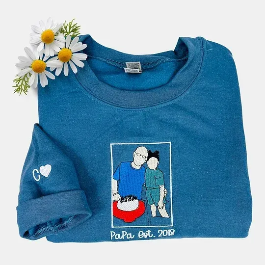 Custom Embroidered Photo Portrait Sweatshirt For Papà,Papá,Pai